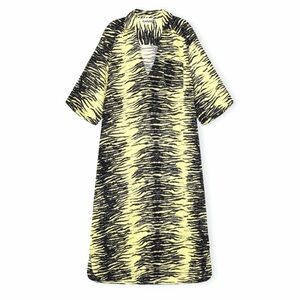 SOLD GANNI Yellow Black Tiger Stripe Satin Collar Dress size L/XL